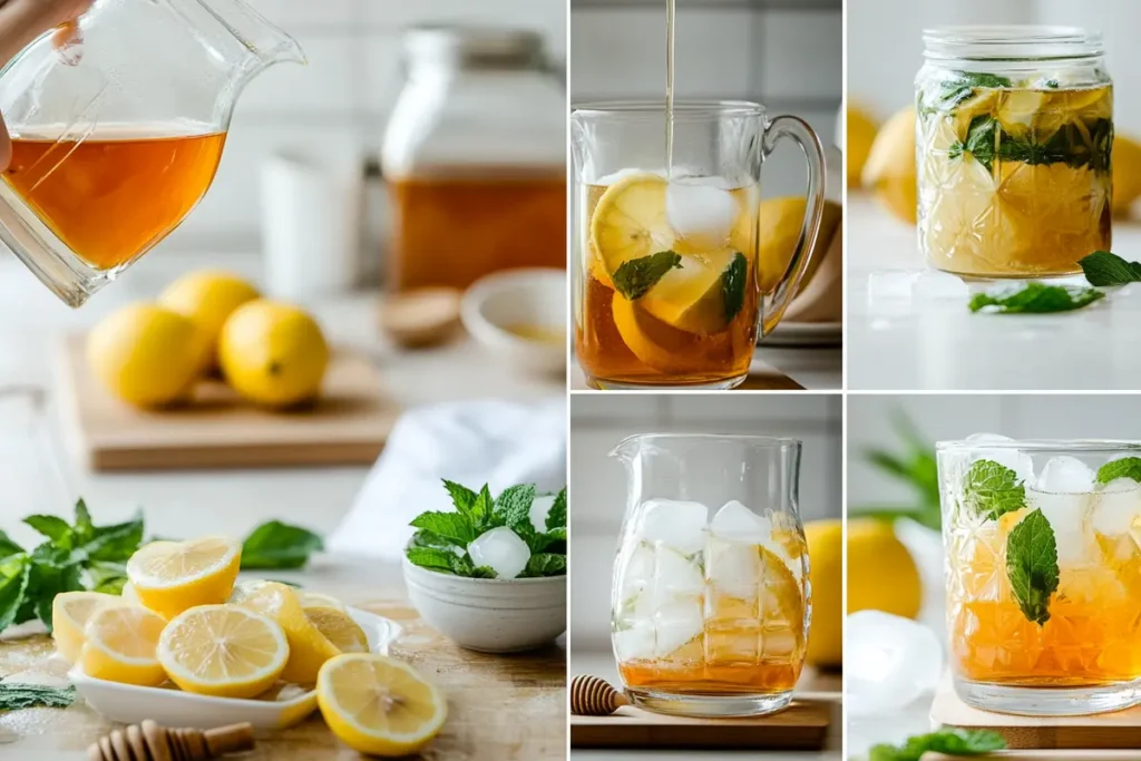 Iced lemon balm tea detox drink with mint and lemon