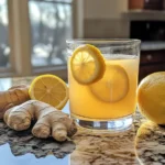 Brazilian Mounjaro recipe drink with lemon and ginger on a countertop