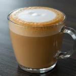 Creamy breve coffee in a glass mug with foam