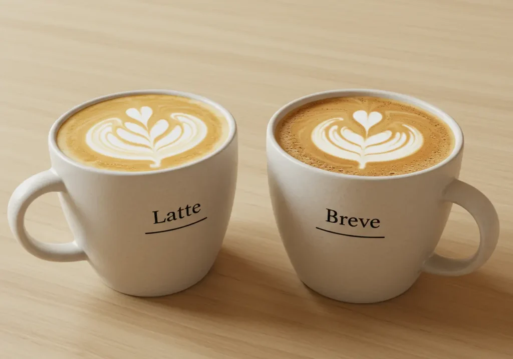 Latte and breve coffee side by side comparison