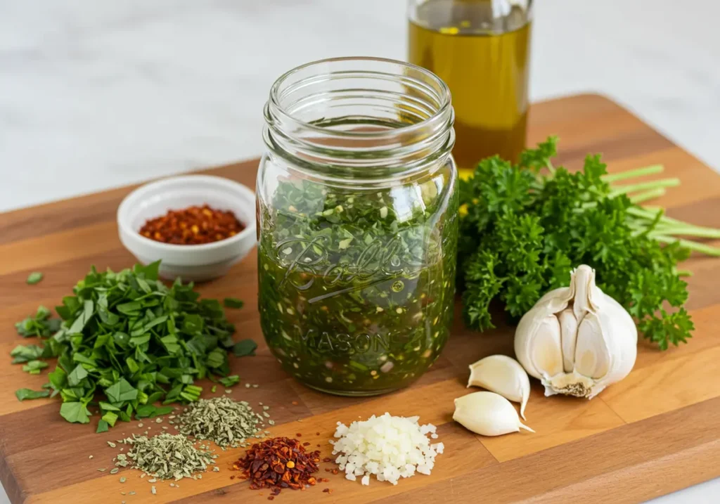 chimichurri-inspired hanger steak marinade with herbs and oil