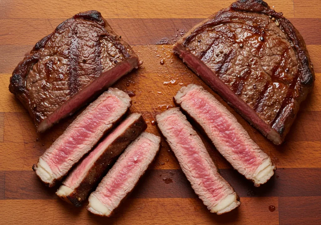 cooked hanger steak vs skirt steak sliced medium rare