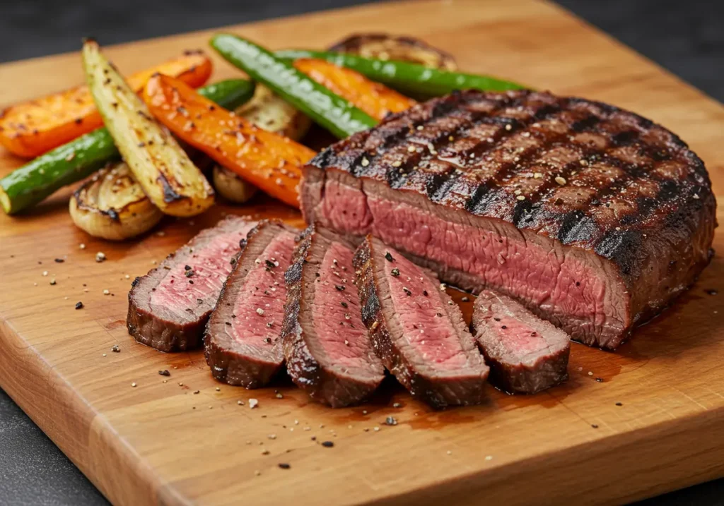 grilled marinated hanger steak sliced against the grain