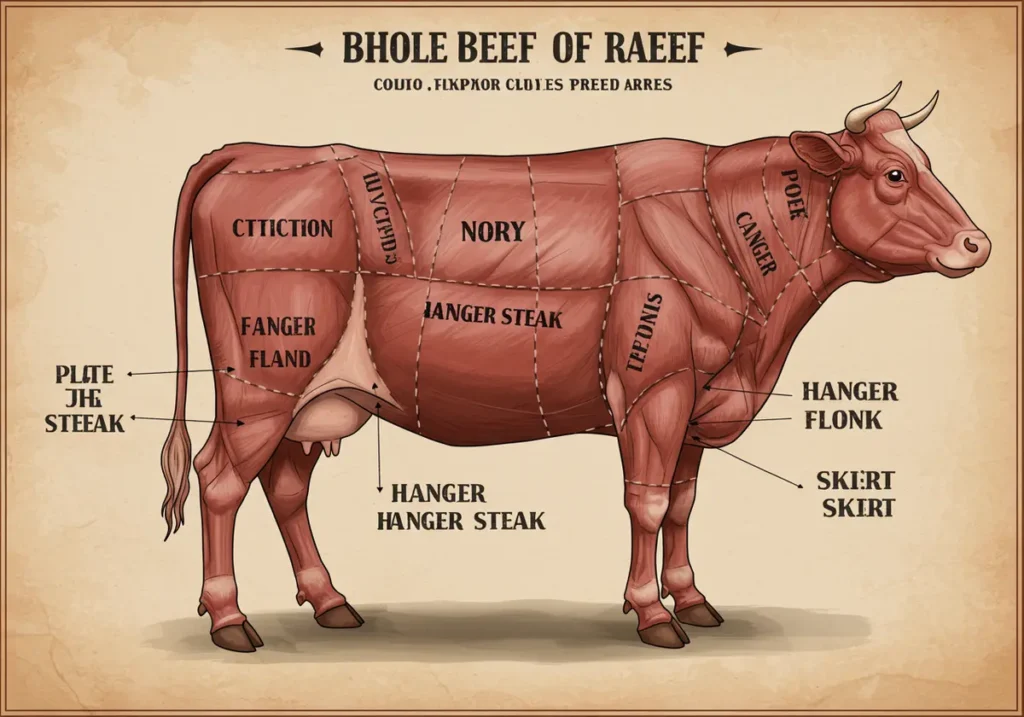 What Is a Hanger Steak : hanger steak location on cow diagram