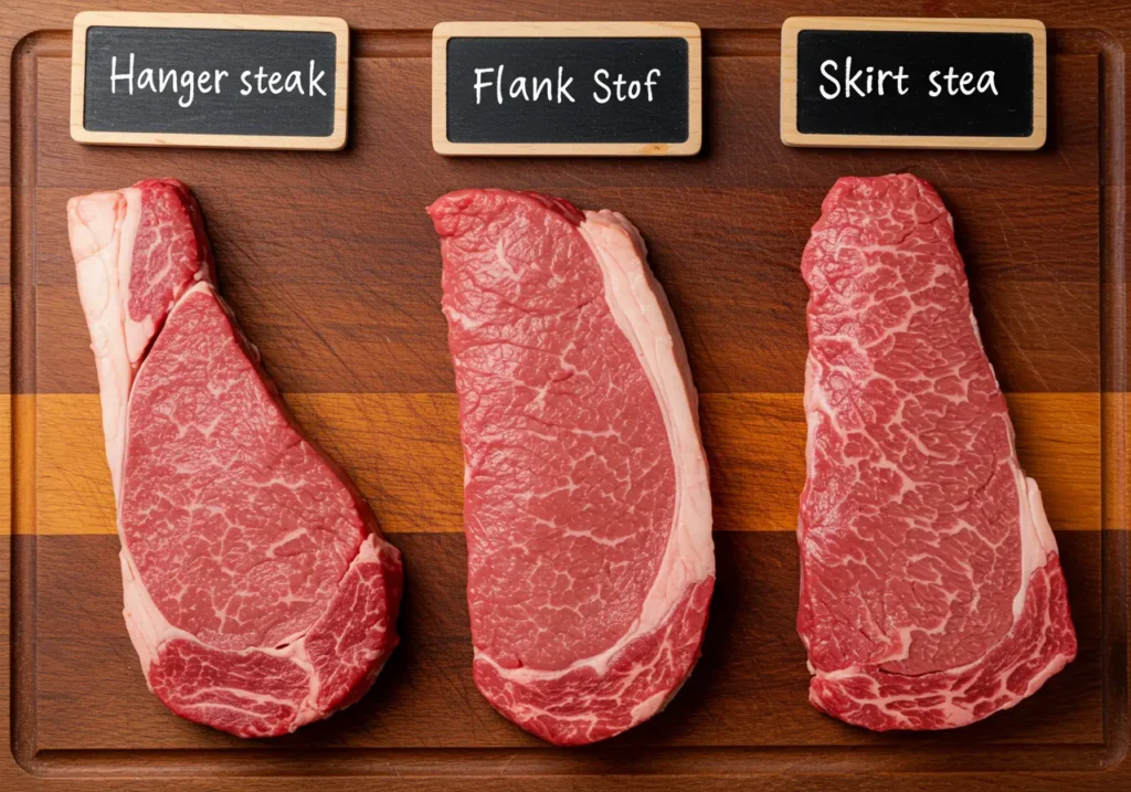 hanger steak compared to flank and skirt steak