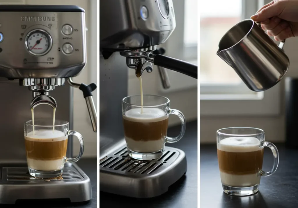 Making breve coffee at home step-by-step