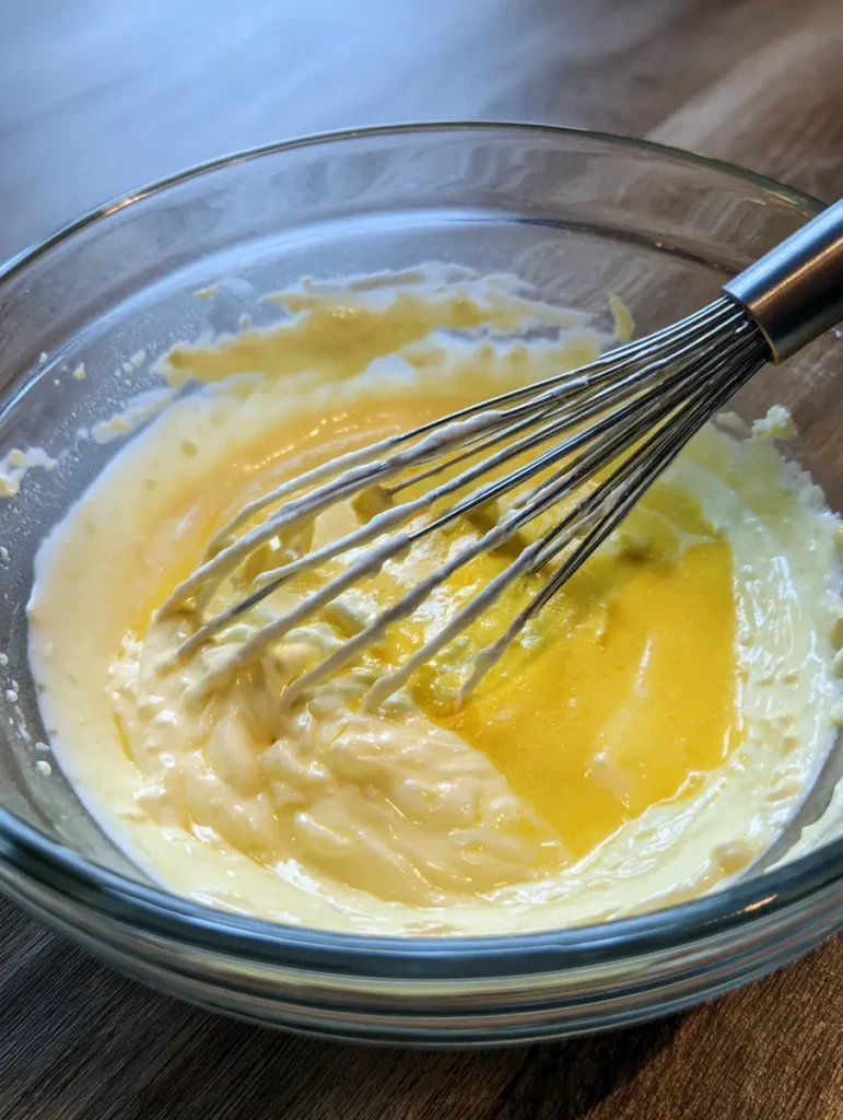 Whisking lemon cream pie filling