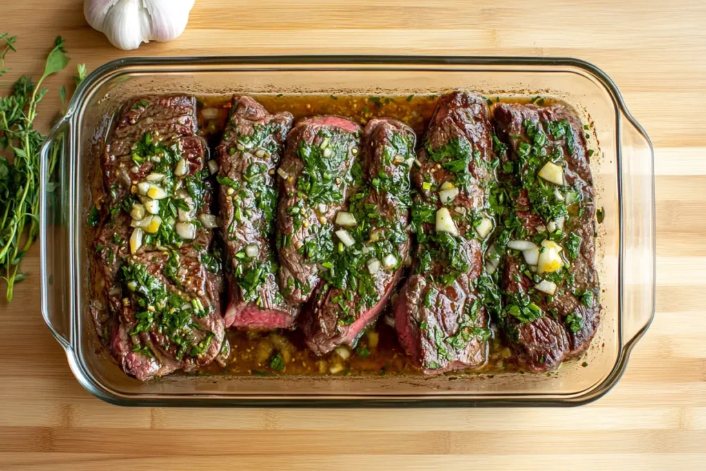 How to Prepare Hanger Steak : marinating hanger steak in citrus garlic blend