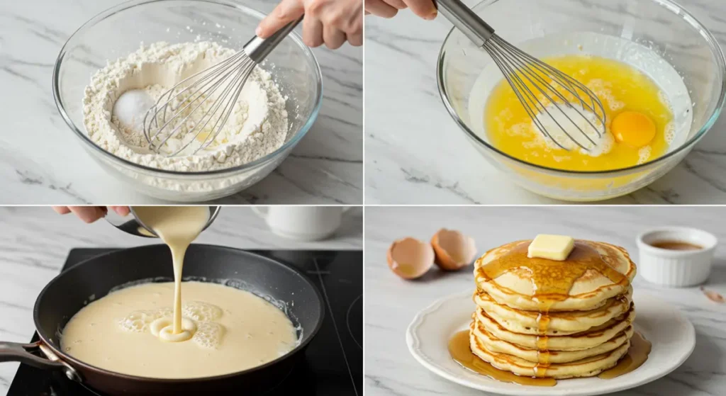 Step-by-step collage of Martha Stewart pancake recipe