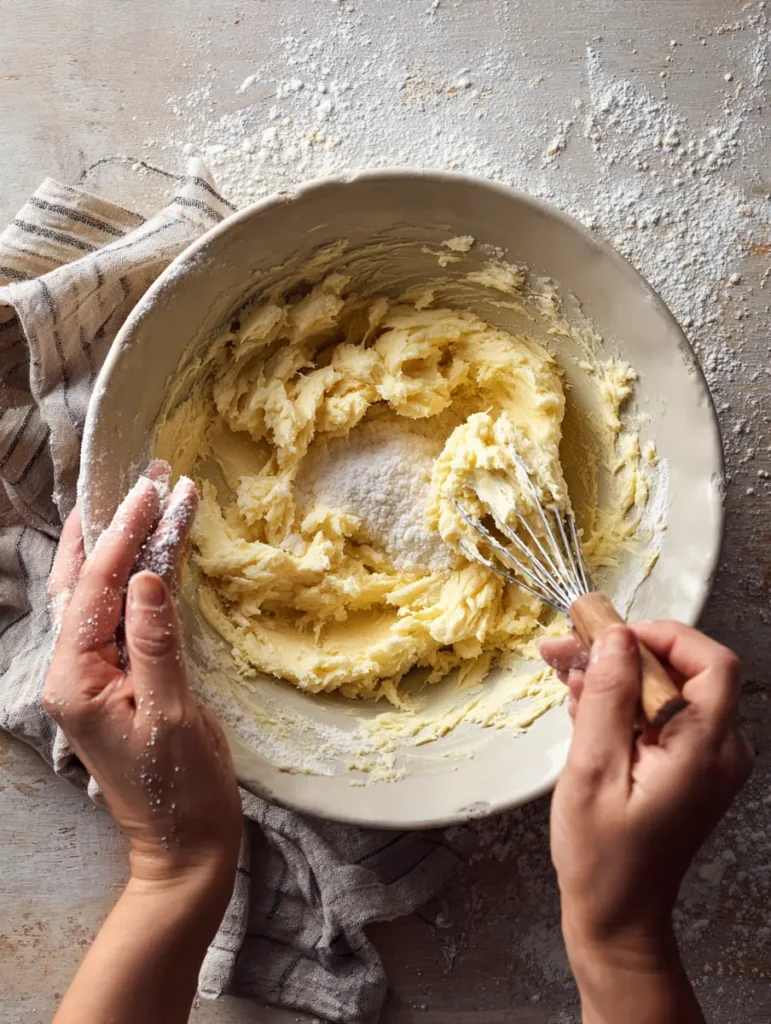Mixing crust dough for lemon bars