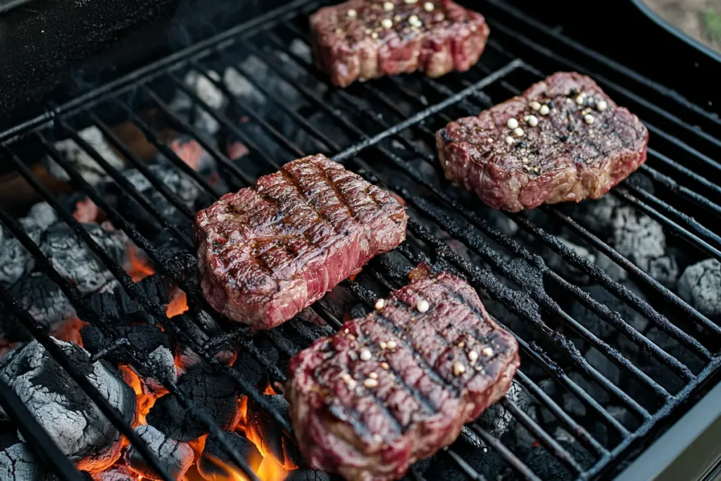 two-zone grill setup for grilling hanger steak