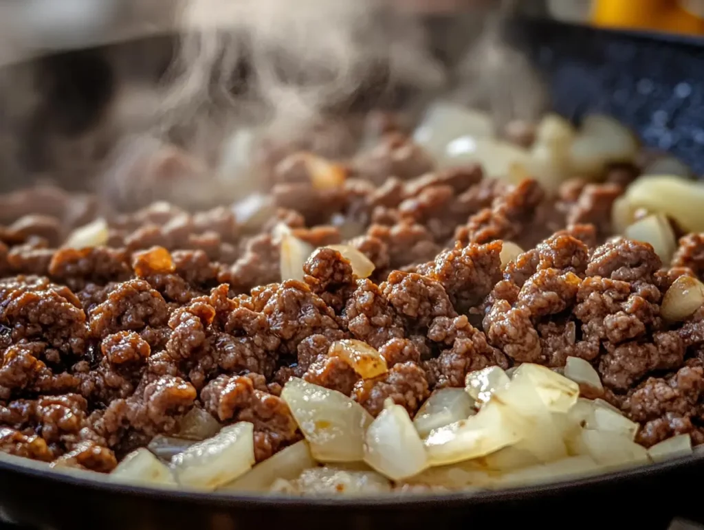 Browning ground beef and onions for casserole