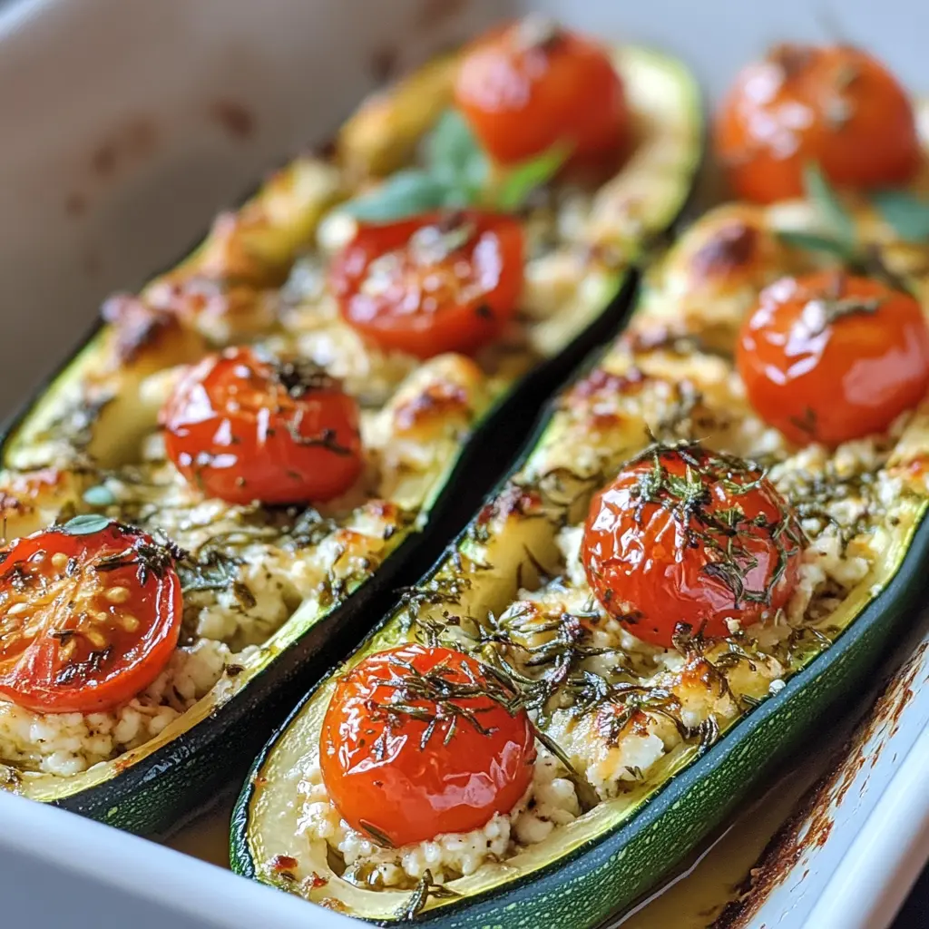 Baked zucchini boats filled with cottage cheese
