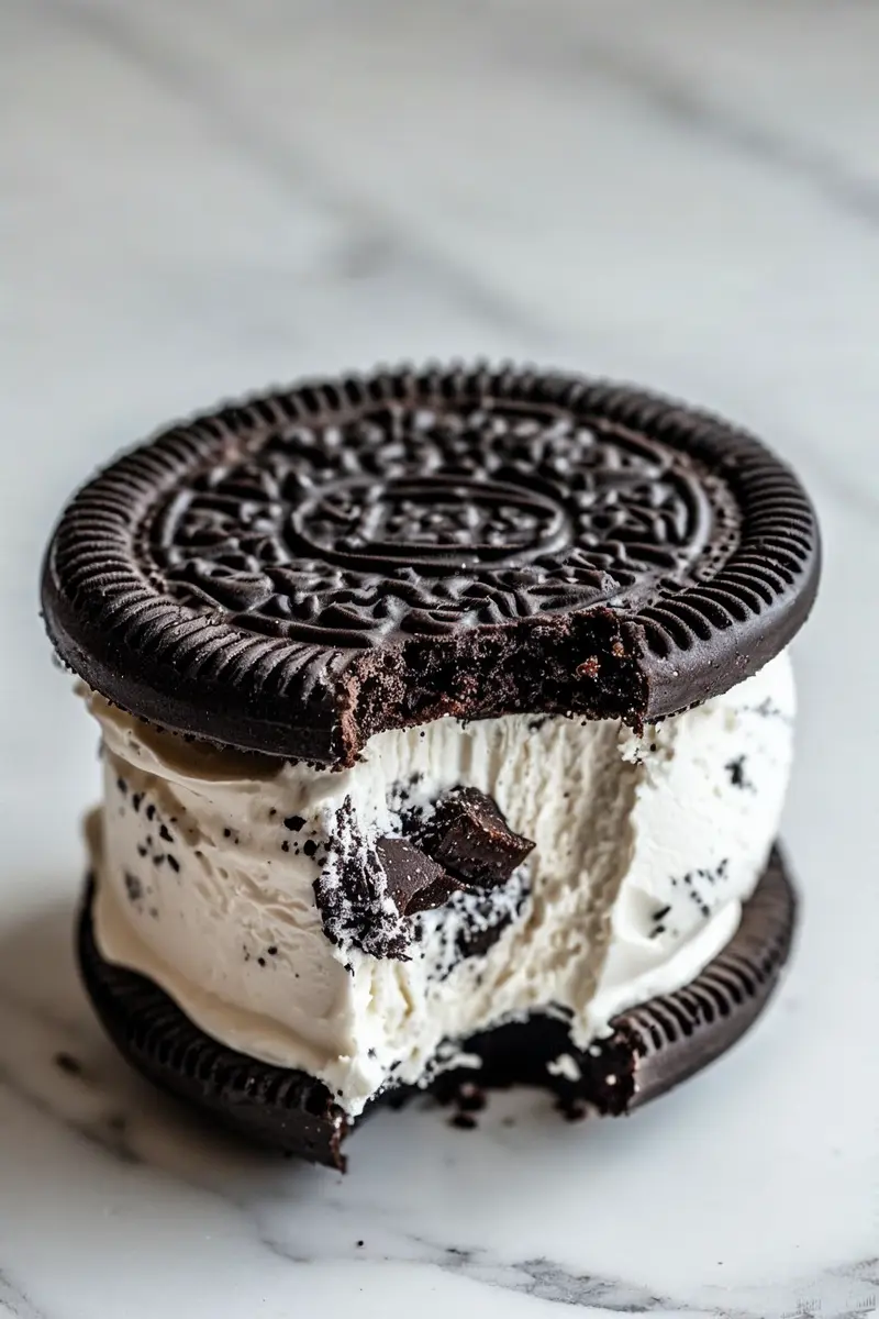 Oreo Sandwich Ice Cream close up Oreo Sandwich Ice Cream close up