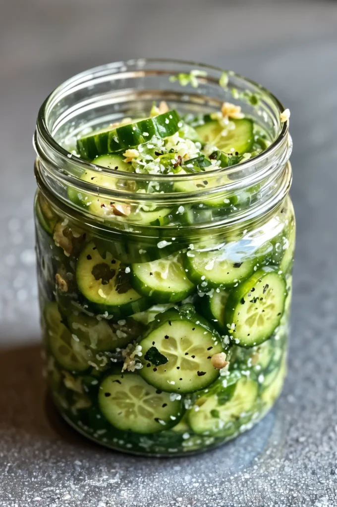 a jar of Viral Cucumber Salad