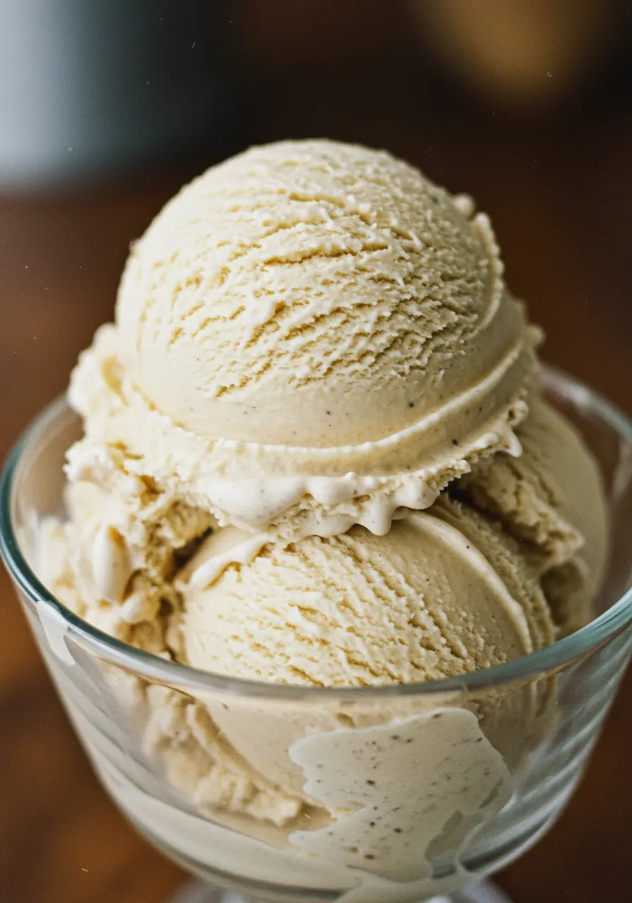 close up No-Churn Vanilla Bean Dream Ice Cream close up images of a bowl of No-Churn Vanilla Bean Dream Ice Cream